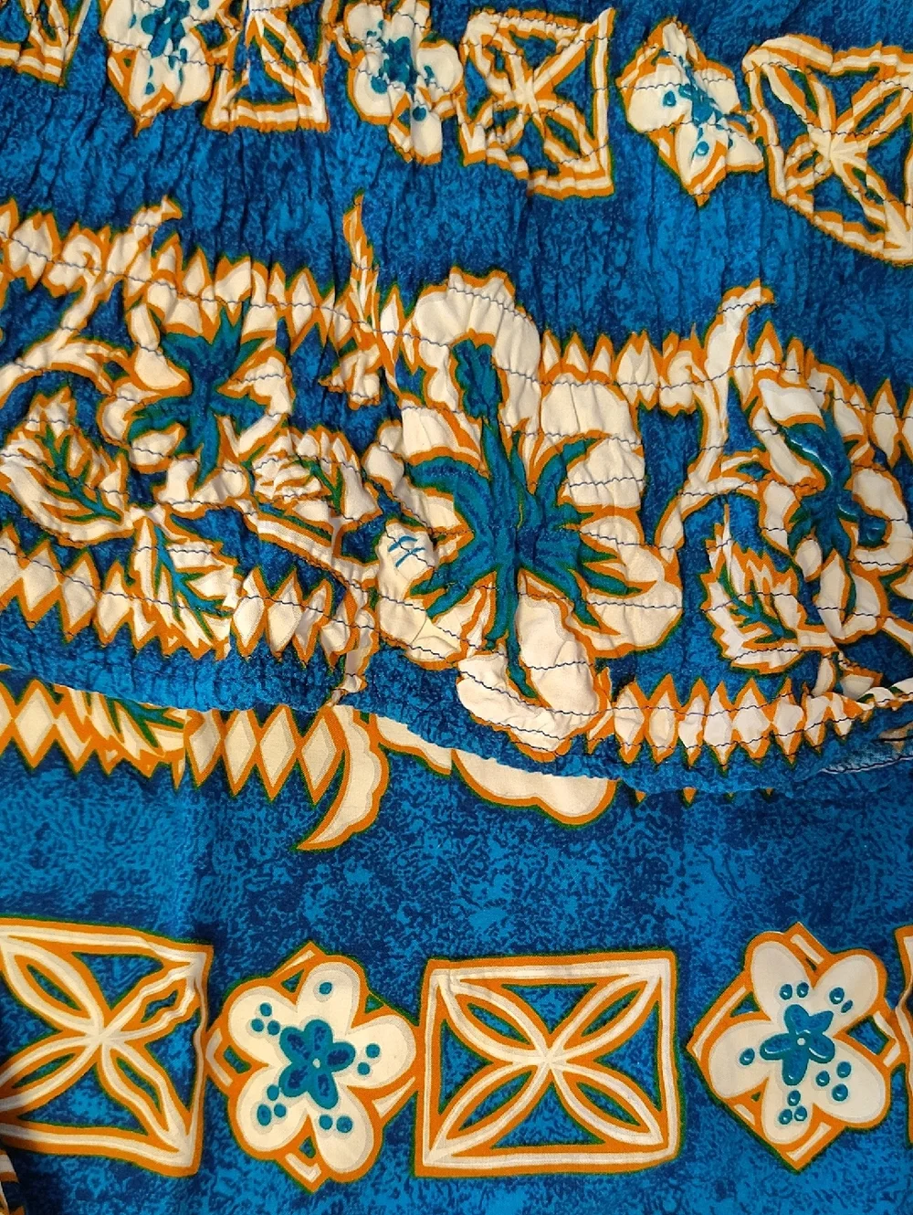 VTG Blue Gold Hawaiian Two Piece Top & Wrap Skirt‎ Cover Up Swim Set *One Size